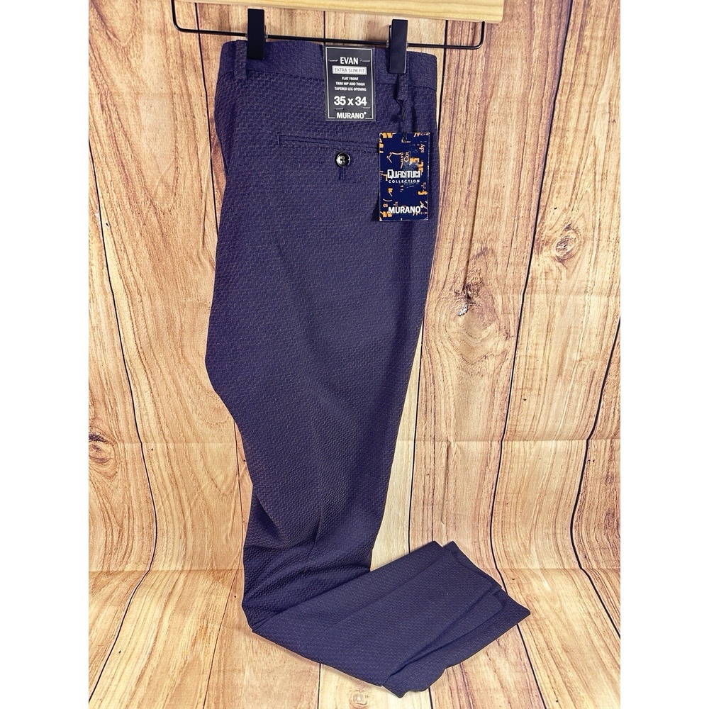 Murano Evan Fit Men's Dress Pants 35‎ x 34 Navy Blue with Brown Extra Slim NWT